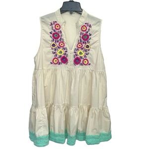 VELZERA Embroidered Beaded Boho Chic Tunic Women's Size Medium Peasant Hippie